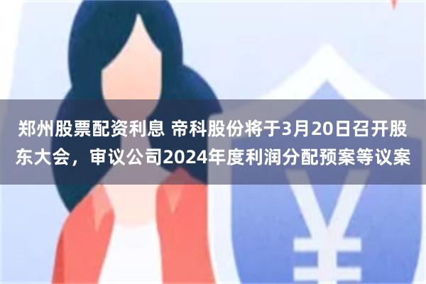 郑州股票配资利息 帝科股份将于3月20日召开股东大会，审议公司2024年度利润分配预案等议案