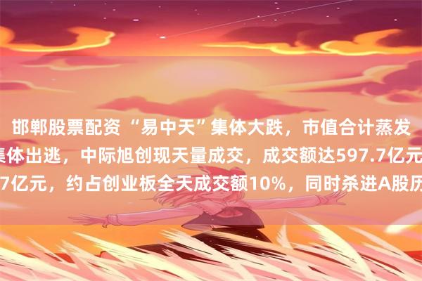 邯郸股票配资 “易中天”集体大跌，市值合计蒸发1902.7亿元，资金集体出逃，中际旭创现天量成交，成交额达597.7亿元，约占创业板全天成交额10%，同时杀进A股历史个股单日成交前五